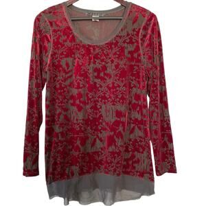 Velvet Burnout Womens Blouse Dark Romantic Red Fade Whimsigoth Artsy Size Large